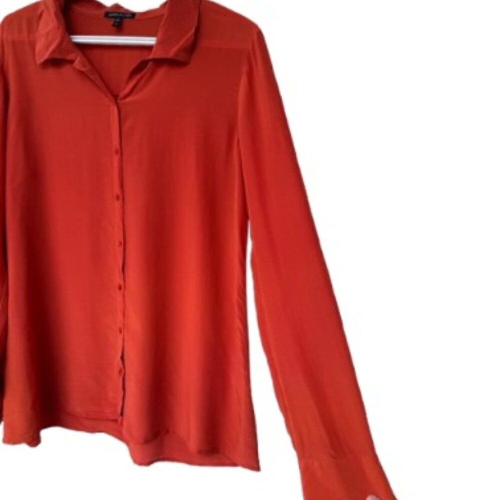 Eileen Fisher long sleeve button down shirt red orange women's size S - Picture 3 of 6